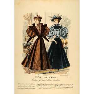  1895 Victorian Lady Dress Paris Fashion Hats Lithograph 