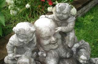 ASIAN ANTIQUE STATUE MARBLE LAUGHING BUDDHA /CHILDREN  