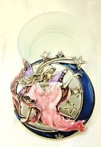 NEW Pink Enamel Angel & Moon Frosted Glass Trinket Box  