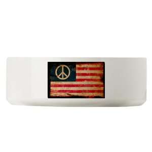   Dog Cat Food Water Bowl Worn US Flag Peace Symbol 