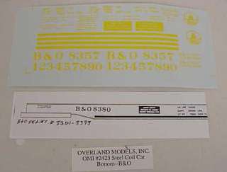 SCALE OVERLAND MODELS B&O COIL CAR BOTTOM DECALS  