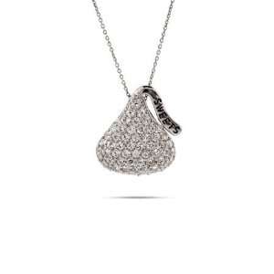 Pave CZ Sterling Silver Sweet Kisses Pendant Length 16 inches (Lengths 