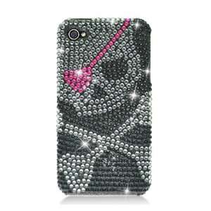  Silver Skull with Pink Eye Patch on Black Rhinestones 