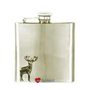  Hip Flask 6oz Stainless Steel Stag Pewter Emblem Patio 