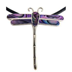  Abalone Dragonfly Pendant on Black Cord Jewelry