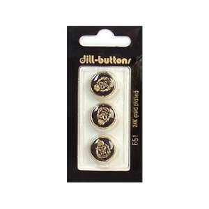  Dill Buttons 15mm Shank Enamel Black/Gold 3 pc (6 Pack 