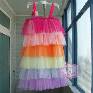 NWT Rainbow Ruffle Layered Girls Tulle Veil Dress Princess Tutu Dress 