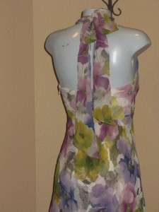 DONNA RICCO Purple Silk Floral Halter Summer Dress 8  