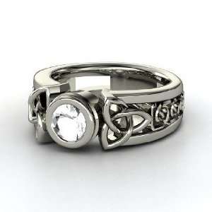  Celtic Sun Ring, Round Rock Crystal 14K White Gold Ring Jewelry