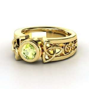   Celtic Sun Ring, Round Peridot 14K Yellow Gold Ring Jewelry