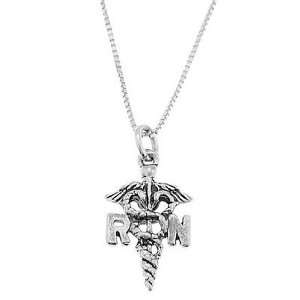    Sterling Silver Rn Registered Nurse Caduceus Necklace Jewelry