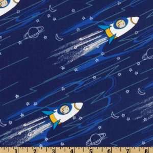  44 Wide Marty Goes To Mars Rocket Ships Dark Blue Fabric 