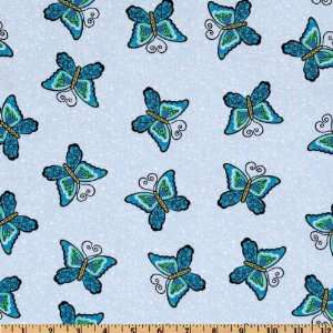  44 Wide Butterfly Love Butterflies & Stars Blue Fabric 