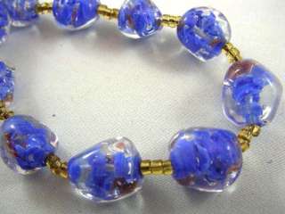 STRIKING Vtg Blue & Gold MURANO Glass Bead Necklace  