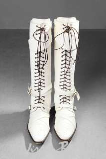 vb HOMME Premium Cuffed & Strapped Lace Up Knee High Boots BEIGE 