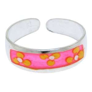   Silver 925 PINK Hand Painted GIRL POWER FLOWER Toe Ring Jewelry