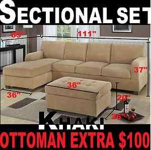 American Bux Sectional Couch Sofa 2 Pc Set Chaise Smooth & Strong 