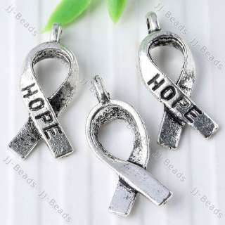35pc Tibetan Silver Tone Carved Hope Ribbon Charms Pendant Findings 