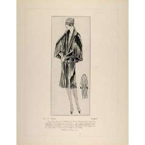  1926 Print Art Deco Fashion Cape Coat Pleats Jean Patou 