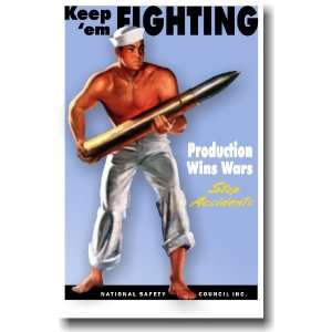  Keep Em Fighting   Stop Accidents   Vintage Reprint Poster 