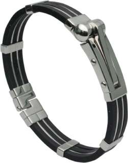 Stainless Steel & Rubber Handcuff Bangle Men Bracelet B  