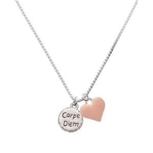 Carpe Diem Circle and Pink Heart Charm Necklace