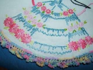   Antique EMBROIDERED SOUTHERN BELLE w CROCHET Pillowcase Standard 20x31