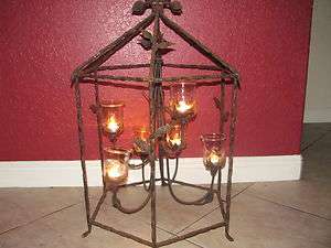 vintage cut crystal candle chandelier fixture wrought iron hand made 