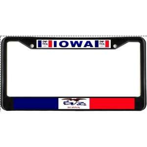  Iowa IA State Flag Black License Plate Frame Metal Holder 