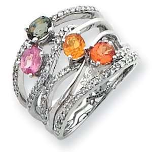    14k White Gold Diamond & Multi Colored Sapphire Ring Jewelry