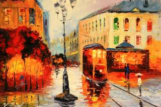   train trendy cityscape gorgeous oil painting on canvas by Victor Figol