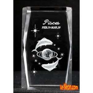   Pisces Zodiac Sign 5x5x8 Cm Cube + 3 Led Light Stand 