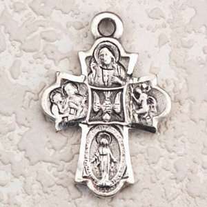  Antique Silver 4 Way Catholic Cross Crucifix Medal Charm 