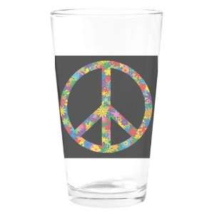  Pint Drinking Glass Peace Symbol Flowers 60s Everything 