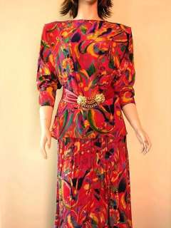 Hanae Mori Silk Skirt Suit Mod Abstract Pop Art  Size 14 
