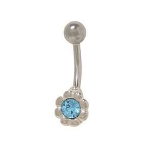  Flower Belly Ring Surgical Steel with Light Blue Cz Jewel 