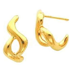  14K Gold Open Squiggle Stud Earrings Ear Jewelry New 
