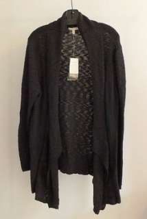 EILEEN FISHER Cascading Shaped Cardigan Black XL Cotton Nubble W/ Pin 