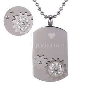   Zirconia Together Spinning Gear Design Dog Tag Pendant Necklace 16