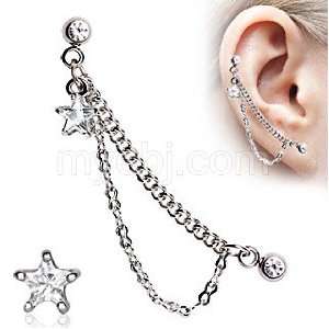  Star Chained Cartilage Earring   Clear 