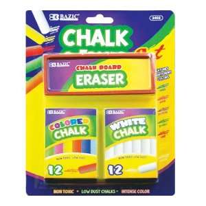  Bazic 12 Color and 12 White Chalks with Eraser Sets (Case 