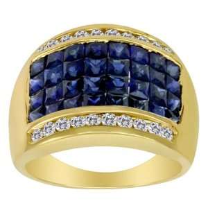  14k Yellow Gold Ring with Invisible Set Sapphire and Round 
