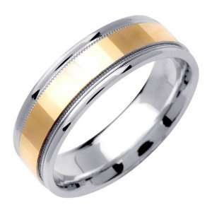 Flat Surface Designer Womens 6.5 mm 18K Two Tone Gold Comfort Fit 