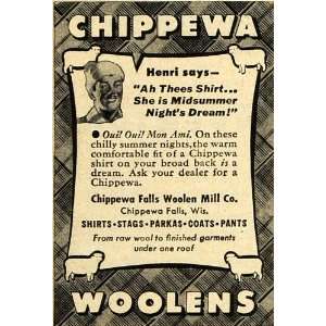   Ad Chippewa Falls Woolen Mill Co. Winter Clothing   Original Print Ad