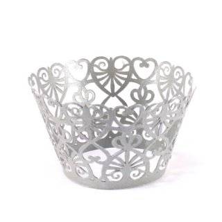 Filigree Paper Cupcake Wrappers ? Lace Hearts 8 1/4? x 1 3/4? H 21 cm 