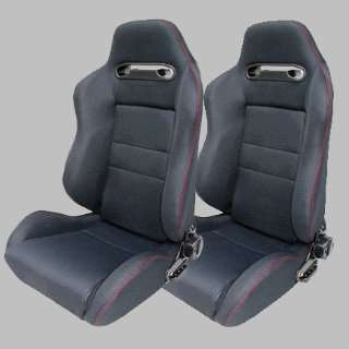   Style Black w/Red Stitch Racing Seats Pair w/Sliders Automotive