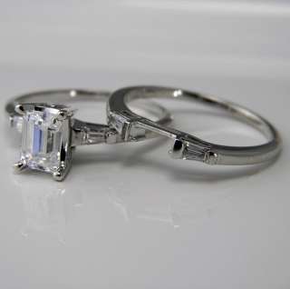   EMERALD CUT WITH BAGUETTE ACCENTS WEDDING RING SET SOLID GOLD  