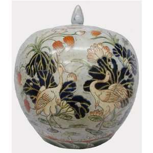 Traditional Chinese Melon Jar with Cranes and Lotus   Hand 