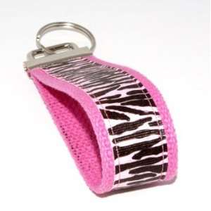  Lt. Pink Zebra Print 5   Pink   Fabric Keychain Key Fob Ring 