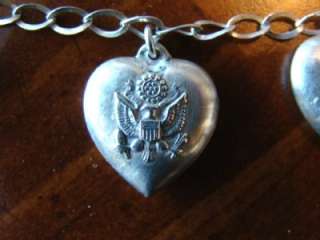 Lovely Old Sterling Silver PUFFY Embossed HEARTS CHARM BRACLET  